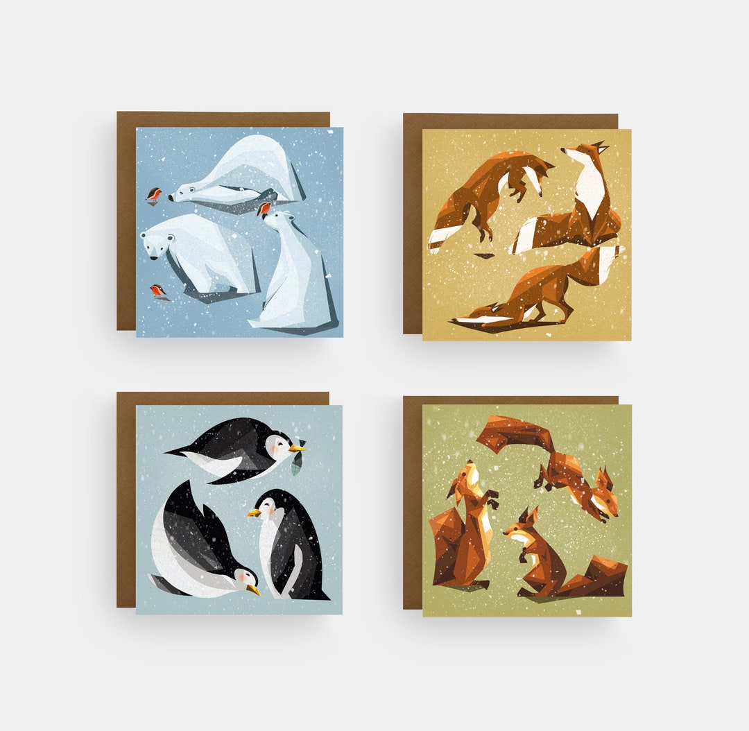 Animal Christmas Cards Bundle Pack of 4 or 8 or Single - Etsy UK