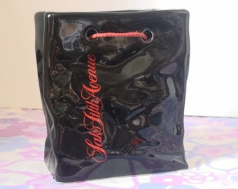 Saks Fifth Avenue ceramic black bag vase. Vintage promotional souvenir shopping bag decor vase. Rare, hard to find. Audley. 1980s-90s decor.