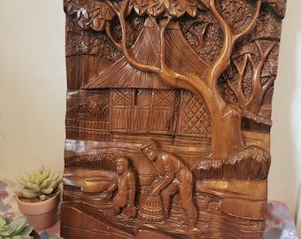 ヴィンテージ彫刻木製3Dレリーフウォールアート花鳥 - Etsy 日本