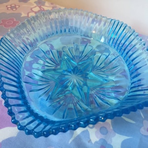 Vintage 1930s Sowerby glass bowl. Stunning aqua blue pressed glass dish. Vintage turquoise glass bowl. Vintage colourful home decor gift.