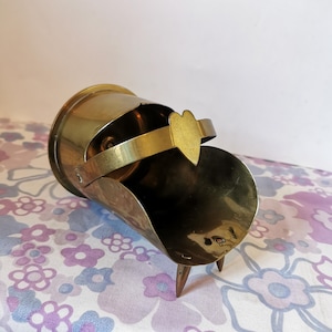 Antique WW1 Trench Art miniature coal scuttle. 1915 German Artillery Shell case Ornament. Brass Military Art home decor. War memorabilia.