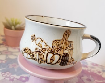 Vintage ceramic vegetable soup mug,cup. handled soup bowl. Veg Soup bowl with handle. Vintage, autumn gift, kitchenalia. Retro home gift.