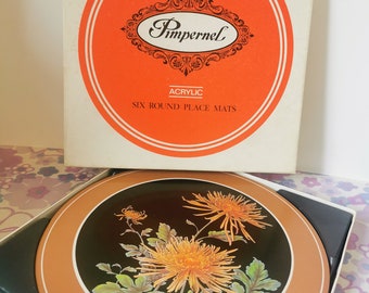 Manteles individuales de pimpinela vintage. Juego de 6 manteles individuales redondos. Araña Crisantemo floral tradicional, Lindo, chintz, regalo de decoración cottagecore