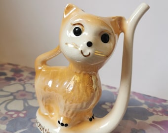 Vintage LM ceramika Poland, Cute Cat Drinker Mug. Uzdrowisko Szczawnica Spa Vintage Poland Souvenir. novelty, kitsch kitty cat drinking cup.