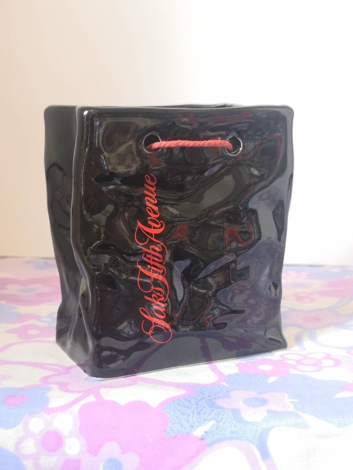 Saks Fifth Avenue Ceramic Black Bag Vase. Vintage Promotional 