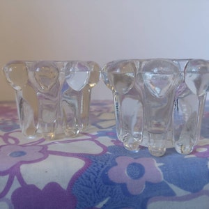 Vintage clear glass candle holders. Vintage Brasil glass candle holder pair. Pair of clear glass candle decor.  Atomic candle holders. Decor