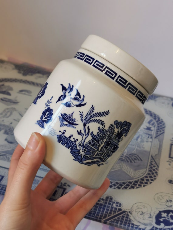 海外ビンテージ ガーデニング収納ポットブルー青 大