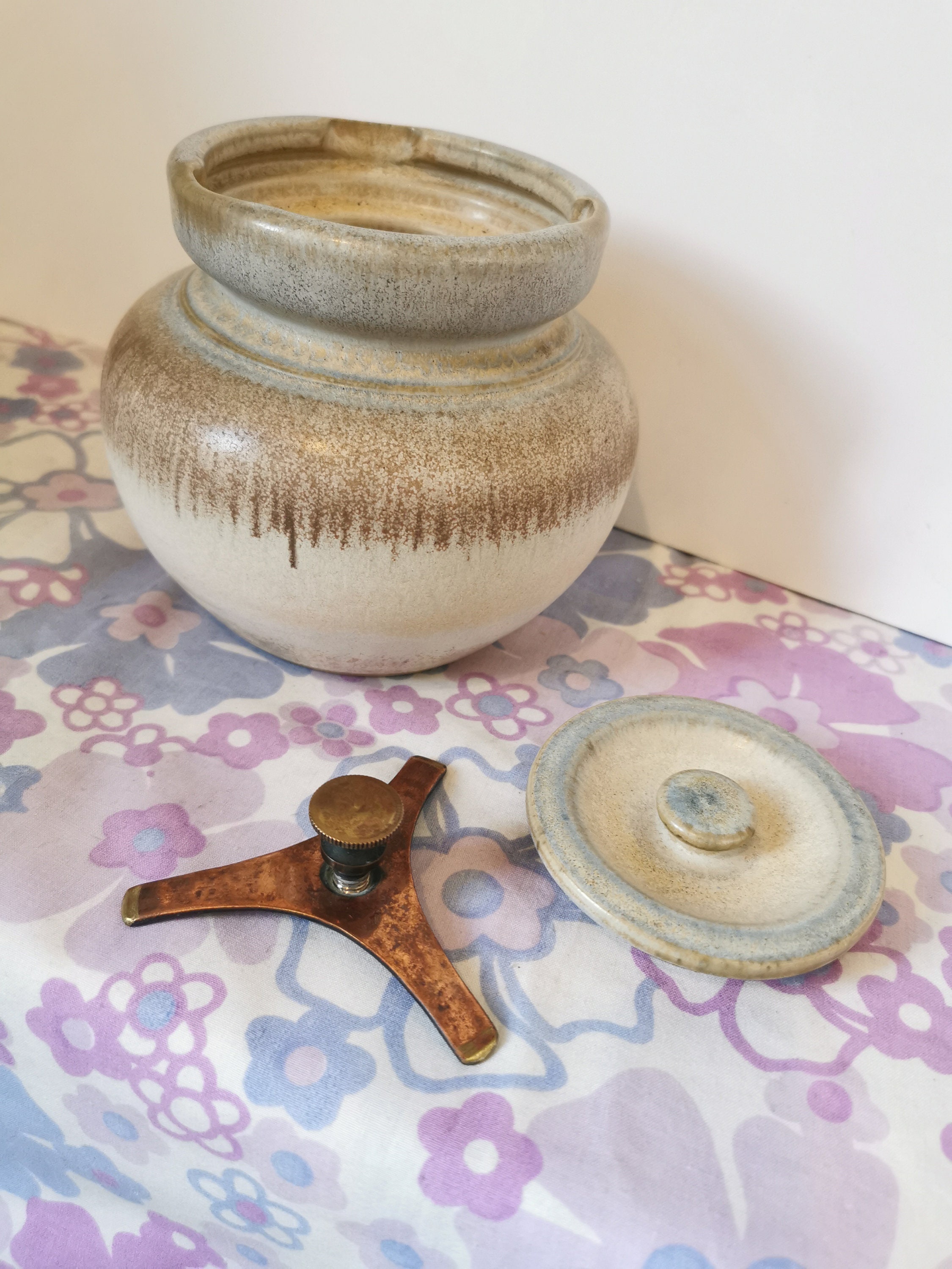 Antique vintage humidor, Tobacco jar. Early 1900s Pottery, Aonian tobacco pot. glazed pottery storage jar. Earthenware. Tobacciana collector
