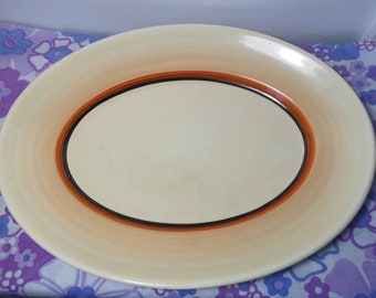 Early Clarice cliff bizarre handpainted meat plate, serving platter. 1930s hand painted clarice cliff newport pottery large oval plate. Vtg.