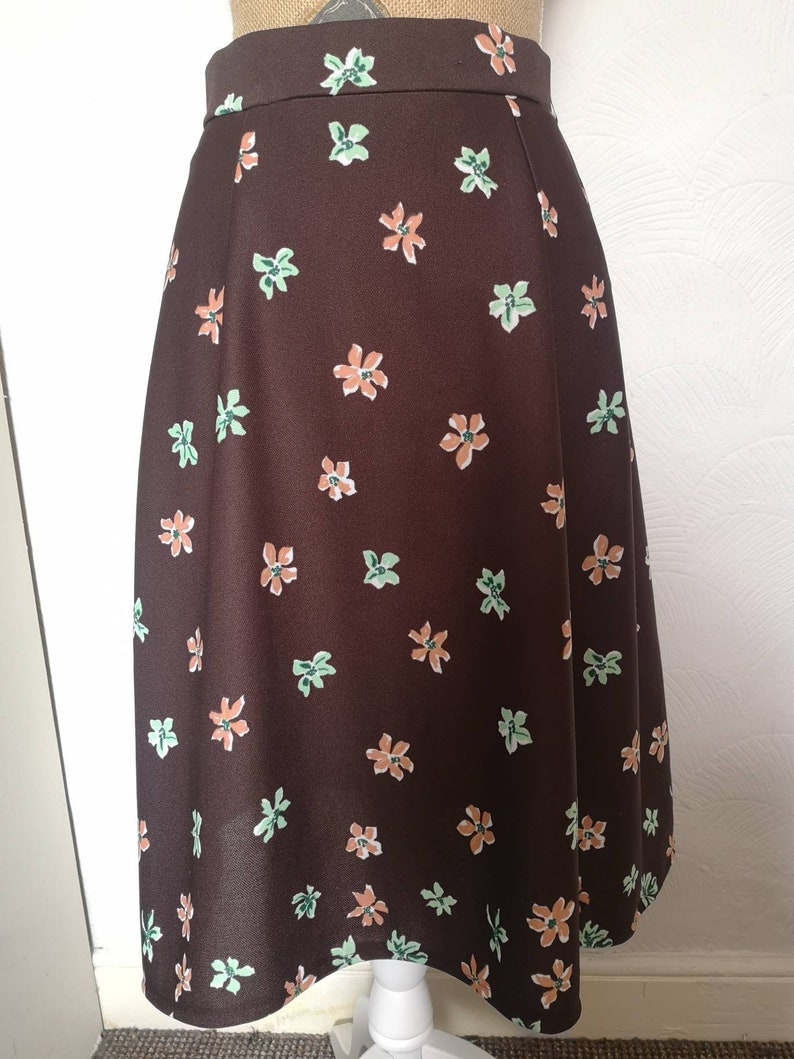 Vintage 1970s Brown Flowery Aline Skirt. Vintage A Line Skirt. Etsy