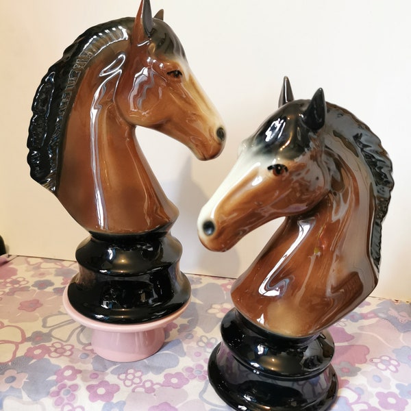Vintage Staffordshire Pottery Horse Bust Pair. Nelson ceramic horse head ornaments. Equestrian home decor gift, vintage mantle shelf decor.
