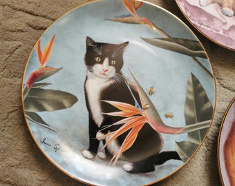 Vintage Danbury Mint Cats and Flowers Porcelain Plate Set by Irene