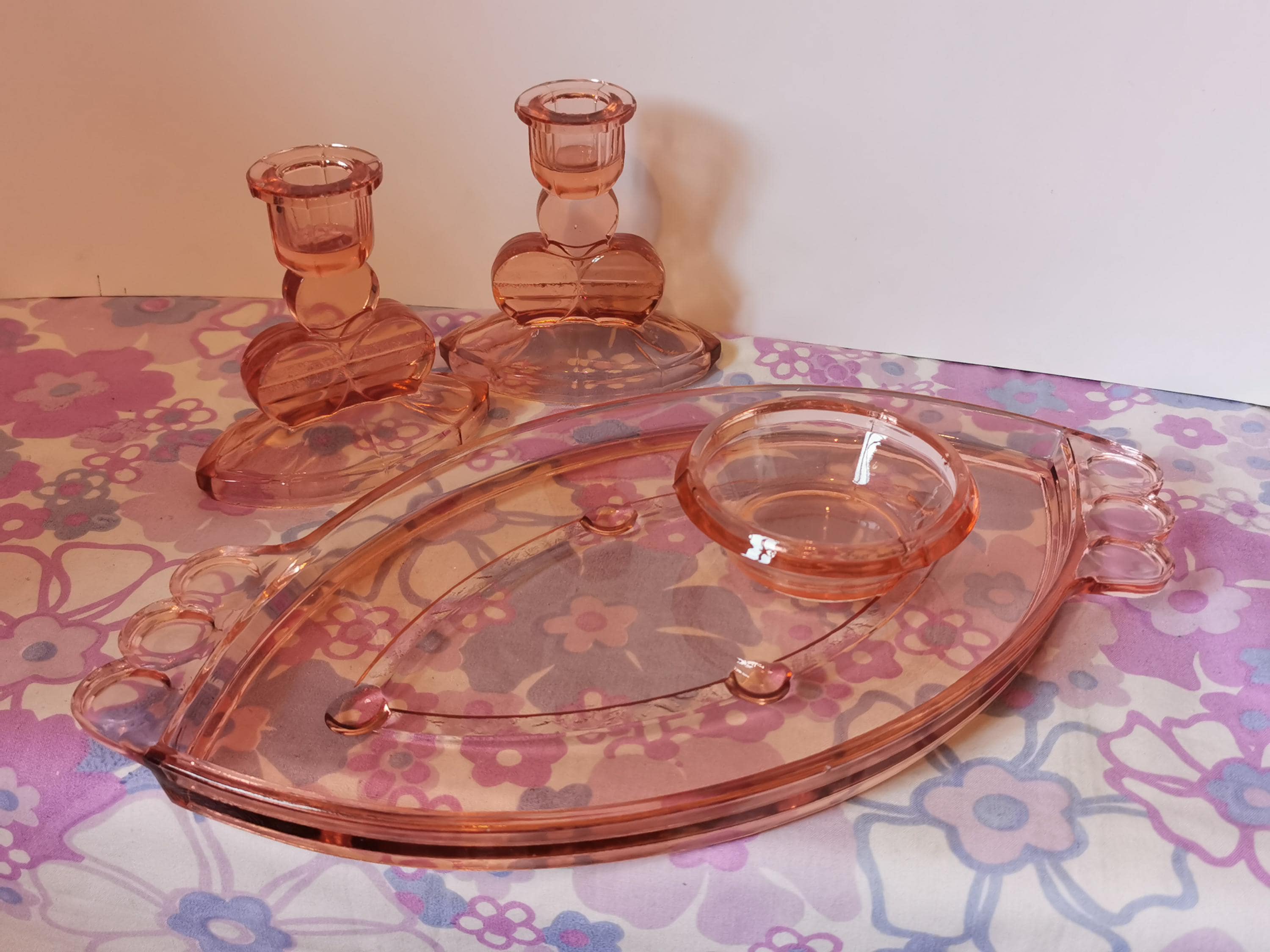 strapless open back dress Vintage Art Deco Style Pink Glass Dressing Table Set main image 1