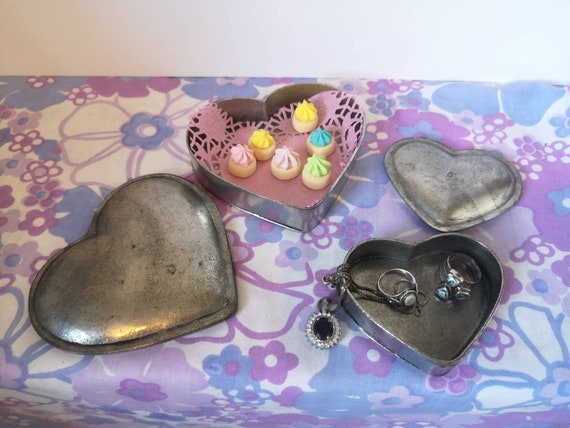 Vintage German Zinn 95 Pewter Nesting Heart Shaped Trinket Vintage German Zinn 95 Pewter Nesting Heart Shaped Trinket