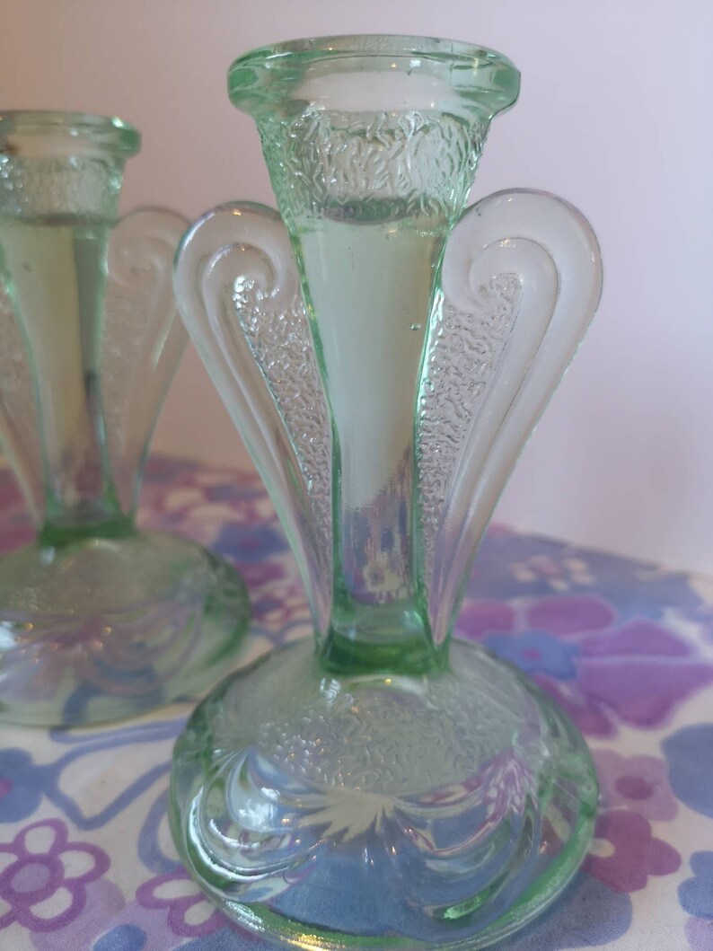 Bagley Glass Rutland Pattern 3078 Pair of Art Deco Candlestick Etsy