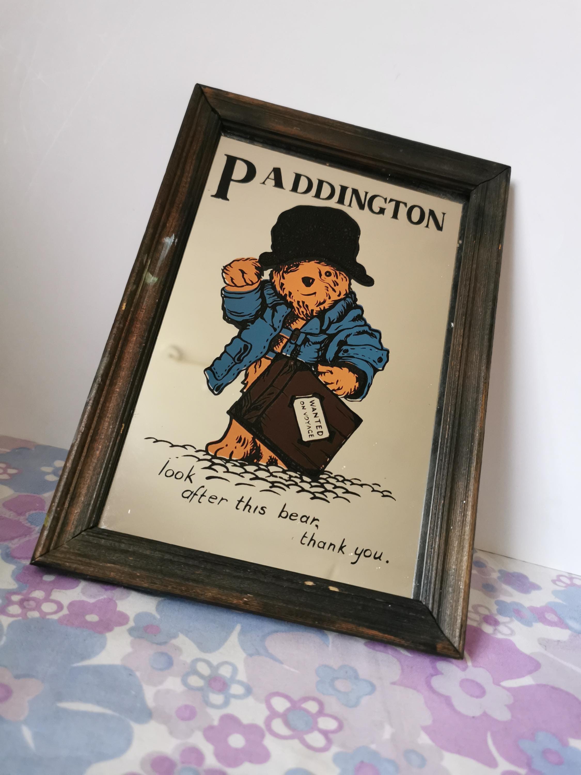 鏡 Pub mirror Paddington bear Vintage Paddington Bear Mirror. Vintage Wooden Framed Decor