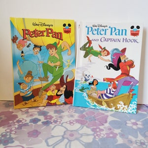 Vintage Peter Pan and Captain Hook book pair. Peter Pan book bundle. 1970s 1990s Disney books nostalgia gift set. Hardback children&#39;s books.