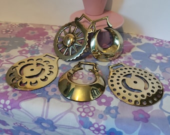 Vintage Horse Brasses. SOLD SEPARATELY. Vintage Brass Hearts, crescent moon and sun, luck and protection decoration, wall decor, home gift.