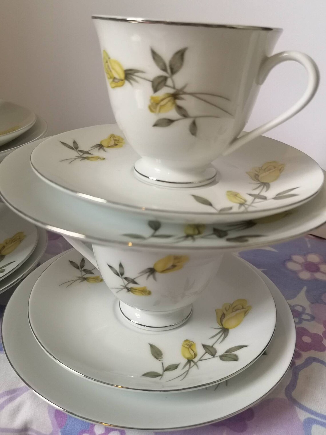 Vintage yellow rose china Trio set. 1960s70s china teacup Etsy