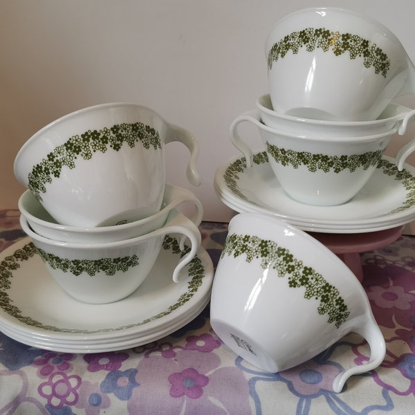 Vintage Corning Corelle Spring Blossom Cup and saucer pair. 1970s crazy daisy hook handle cups and saucer sets.Spring kitchenalia/decor gift