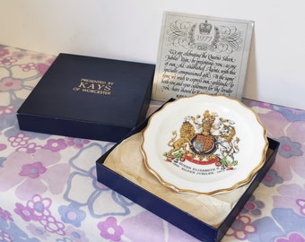 Vintage Royal Stafford Bone China The Queen's Silver Jubilee commemorative dish. Kays of Worcester Presentation Gift. Royal memorabilia.