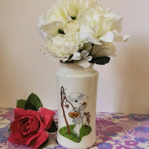 Vintage Japanese Art Deco style Vase. Stylish white,gold gilt edge small ceramic, porcelain vase. Retro, cute, home decor gift. Japan vase.