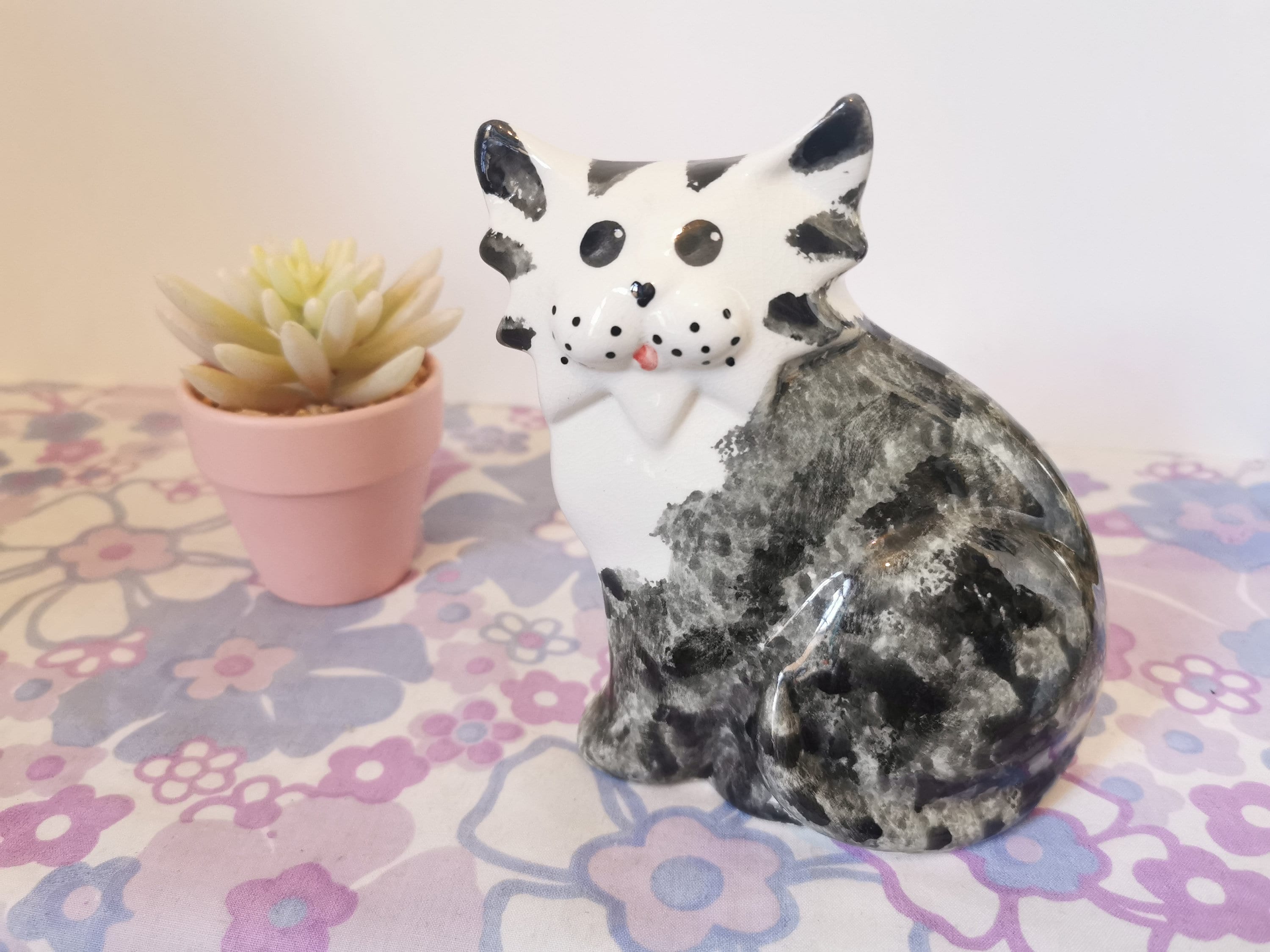 アメリカ80年代アイリーンスペンサーデザイン 仲睦まじい親子猫の陶器