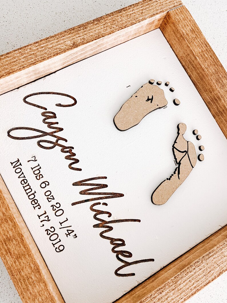 Footprint Sign Baby Footprint Birth Stats Sign Nursery Etsy
