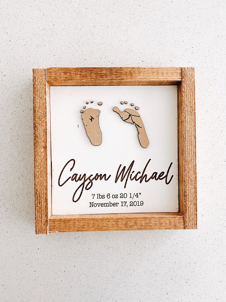 Footprint Sign Baby Footprint Birth Stats Sign Nursery Etsy