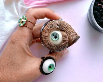 Snail Pill Box with Green Eye - Realistic Weird Scary Cute - Eyeball - OOAK