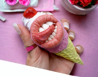 Mini Icy Cone - Realistic Sculpture - Strange Scary Cute - OOAK- Weird Art -Pop Surreal - Polymerclay - Art Doll