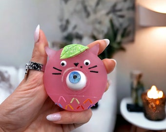 Totoro Donut's with Eye - Rose and Rainbow - Sculpture Scary Strange Cute Gibli - Eyeball - OOAK