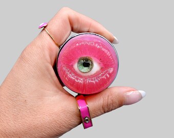 Mouth/Lip Pillbox with Eye Pink Resin - Realistic Scary Strange Cute - Eyeball - OOAK