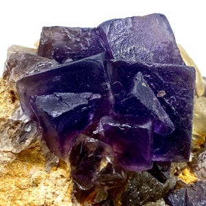 187 Gram Beautiful Deep Purple Cubic Fluorite Specimen With Calcite From Kharan, Pakistan