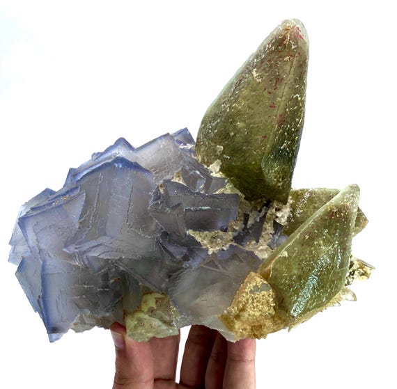 Natural Blue Line Cubic Fluorite With Calcite, Kharan Pakistan矿石