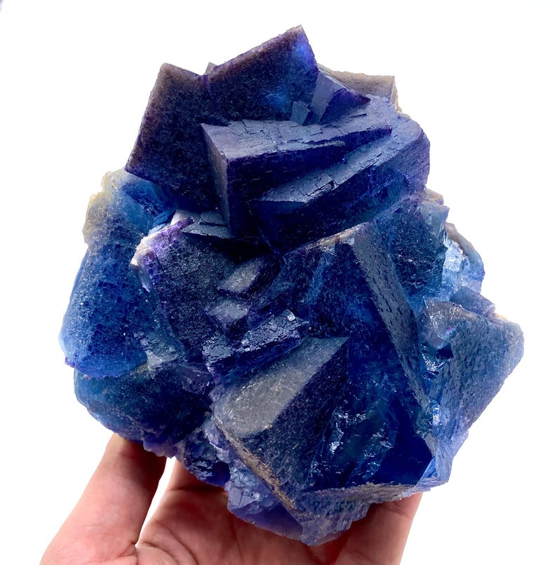 Fluorite cubica blu con calcite / Campione minerale Kharan Pakistan immagine 2