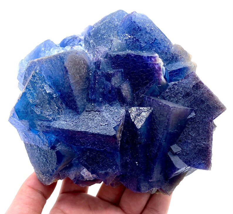 Fluorite cubica blu con calcite / Campione minerale Kharan Pakistan immagine 6