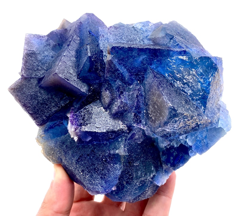 Fluorite cubica blu con calcite / Campione minerale Kharan Pakistan immagine 8