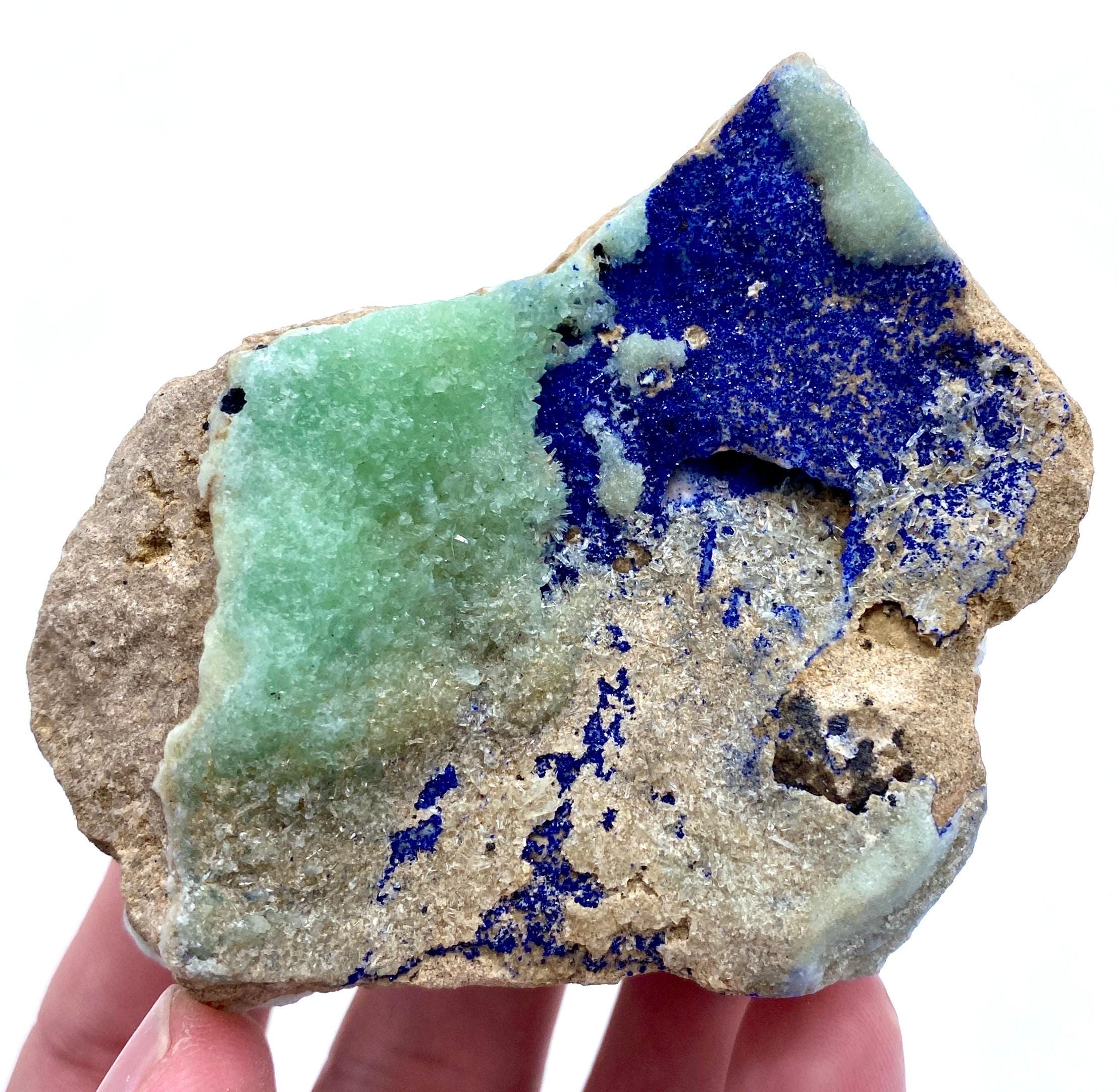 アラゴナイト置物 天然アラゴナイトとアズライトの標本：クリスタルコレクション、素朴な