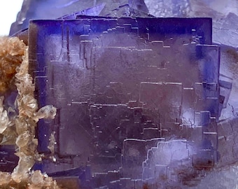 144 Gram Natural  Blue Phantom Line Cubic Fluorite With Calcite Specimen From Pakistan