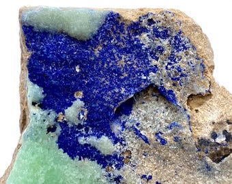 Ejemplar de Aragonito Natural con Azurita: Cristal coleccionable, decoración terrosa (216 g)