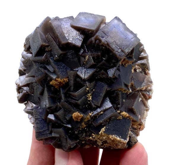 Natural Deep Black Cubic Fluorite Calcite 248g, Healing