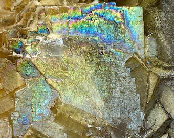 448 Gram Iridescent Fluorite with Calcite Specimen: Raw Healing Crystal Decor