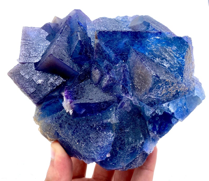 Fluorite cubica blu con calcite / Campione minerale Kharan Pakistan immagine 7
