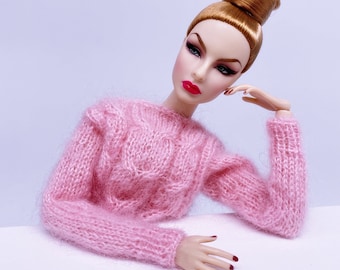 Handmade by Jiu 021 - Pink Cozy Turtle Sweater Doll Clothes Top For 12“ Dolls Like Fashion Royalty FR Poppy Parker PP Nu Face NF