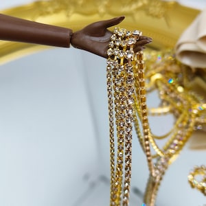 B329 Slim 1.7/2/2.3/2.5mm Rhinestone Crystal Tennis Gold Plated Chain Doll Clothes Sewing Craft Supply For 12" Fashion Doll Blythe  BJD