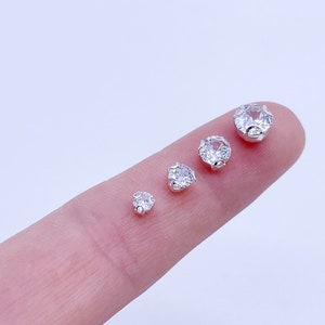 B057 Silver Color Base 3mm/4mm/5mm/6mm Sew On Zircon Crystal Rhinestones Micro Mini Doll Clothes Doll Sewing Craft Supply