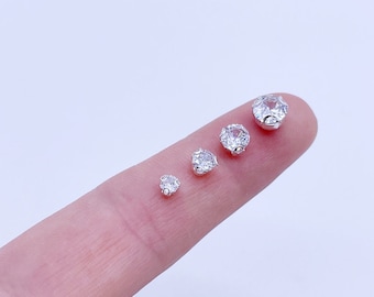 B057 Silver Color Base 3mm/4mm/5mm/6mm Sew On Zircon Crystal Rhinestones Micro Mini Doll Clothes Doll Sewing Craft Supply