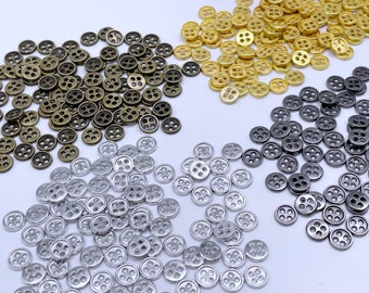B190 Bronze/Gold/Silver/Dark Gun Metal 6mm 4 Hole Buttons Micro Mini Buttons Tiny Buttons Doll Clothes Sewing Craft Supply Blythe BJD