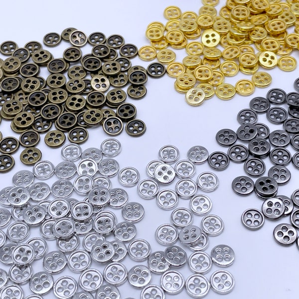 B190 Bronze/Gold/Silver/Dark Gun Metal 6mm 4 Hole Buttons Micro Mini Buttons Tiny Buttons Doll Clothes Sewing Craft Supply Blythe BJD